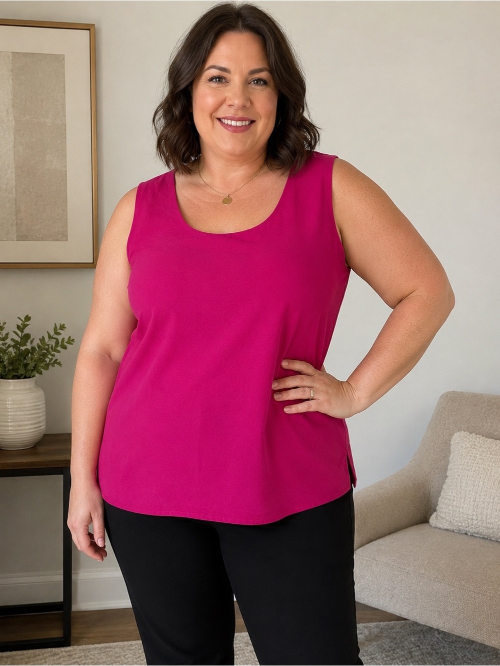 Vision Plus By Joseph Ribkoff Fuchsia Sleeveless Blouse Size XL Minimalist